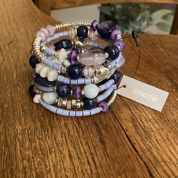 Chico’s Bryn Blue Beaded Coil/Wrap Bracelet NWT - Picture 1 of 4